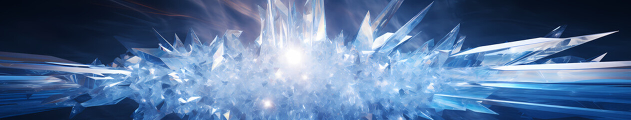 A hyper-realistic ice crystal formation, with sunlight refracting through each prism-like facet