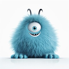 Blue Furry Monster Sitting on White Floor
