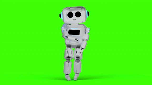 robot dancing transparent on background for push on background green screen