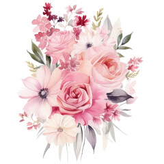 bouquet of pink roses in water color style