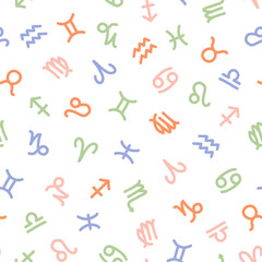 Seamless pattern with colorfil zodiac symbols