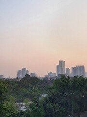 Jakarta, Indonesia – October 18, 2023: A sunrise view cityscape of Indonesia capital city Jakarta