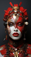 girl's face, with ritual coloring and decorations. interpretation Day for AIDS. concept, abstrac, art, vertical