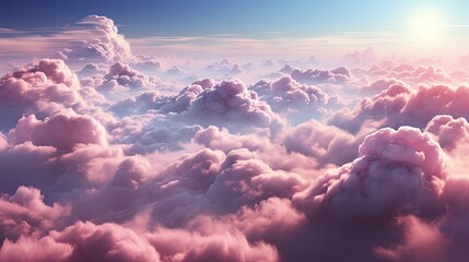 Experience the breathtaking view of pink clouds from the plane's window. Enjoy a unique and dreamy scenery during your flight - obrazy, fototapety, plakaty