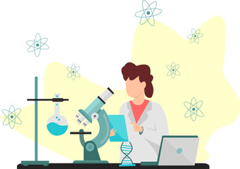 Woman Sciens With Microscope