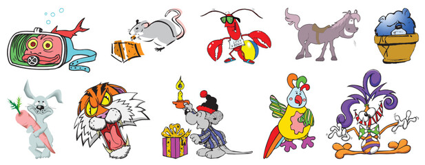 Drawing and Cliparts of miscellaneous animals creative clipart and cartoons etc - compendium vector illustrations editable best art design for multipurpose use in high definition format