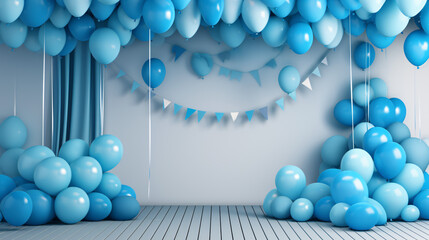 Boys party birthday 3d backdrop in the style of Blue balloons