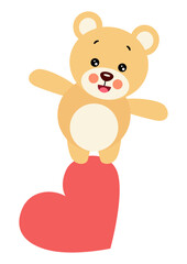 Cute teddy bear on top of heart