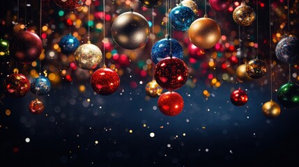 Christmas baubles hanging from the ceiling, AI - obrazy, fototapety, plakaty