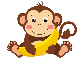 Cute monkey sitting holding a banana