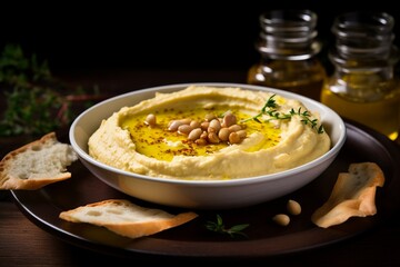 Savory Delight: Roasted Garlic Hummus with Olive Oil Drizzle
