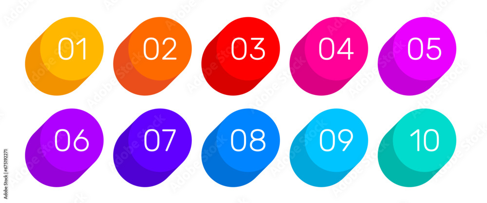 Poster vector number bullet point collection. 3d geometric shapes colorful labels set.