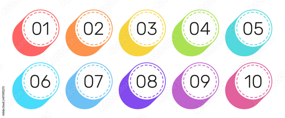 Aufkleber vector number bullet point collection. 3d geometric shapes colorful labels set.
