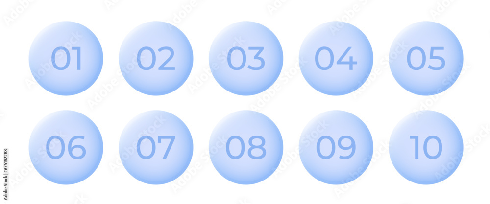 Poster 3d smooth circle bullet point set 1 to 10. number set for infographics