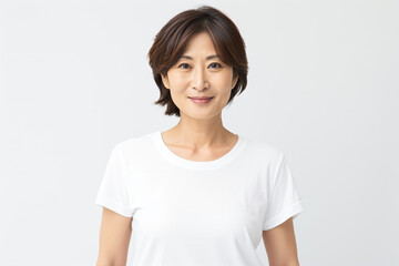 Fototapeta premium a woman in a white shirt is posing for a picture