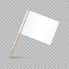 Realistic vector illustration of wooden toothpick with white paper flag. - obrazy, fototapety, plakaty