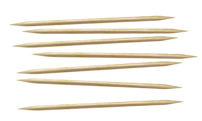 Realistic vector illustration of wooden toothpicks. Several sharp bamboo sticks for teeth. Wood skewers