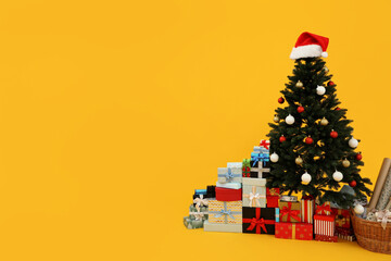 Christmas tree with gifts and a festive hat