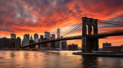 New York City sunset over manhattan and brooklyn - obrazy, fototapety, plakaty