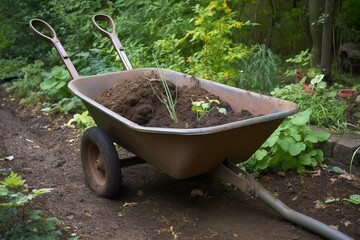 soil-filled wheelbarrow. Generative AI