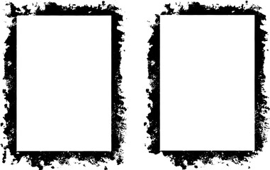 ink splat frame set, Black and white Grunge photo frame, Grunge border background. Abstract vintage grunge round stock brush album element, square vector template old photo frame effect 