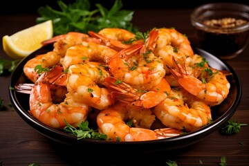 Fototapeta premium delicious fried shrimp with garlic