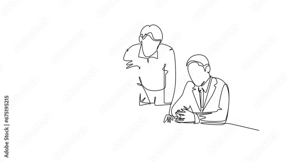Aufkleber animated self drawing of continuous line draw of young business man and business woman discussing pr