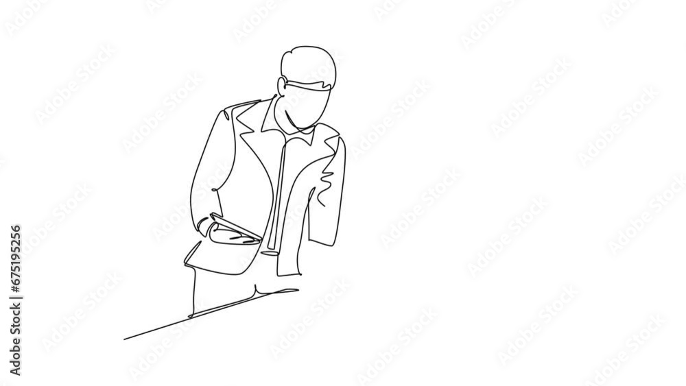 Aufkleber animated self drawing continuous line draw active young manager discussing work plan with his subord