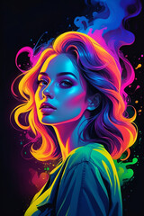 Naklejka premium Portrait of a beautiful young woman in colorful smokey background.