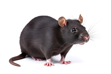 Black rat Rattus rattus also known as ship rat or roof rat, cut out and isolaed on a white...