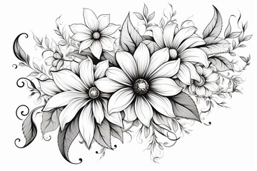 Flower sketch design with a decorative floral pattern on a white background. Generative AI
