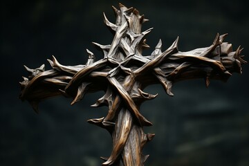 carved cross with thorns. Generative AI
