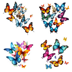 Set of butterflies isolated on transparent background