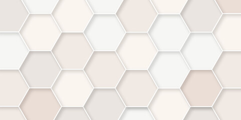 Luxury white and brown hexagonal abstract background with shadow. Futuristic technology digital hi tech concept background Abstract hexagonal concept technology, banner and wallpaper background.  - obrazy, fototapety, plakaty