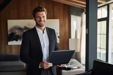 Fototapeta premium businessman working on laptop ai generative