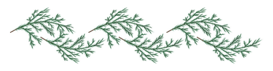 Watercolor Christmas tree branches. Green New Year garland. Hand drawn illustration for greeting cards, posters, prints and other design.