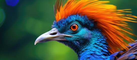 In the colorful background of a tropical environment a funny bird with vibrant green blue and orange feathers captures everyone s attention with its captivating eyes offering a glimpse into 