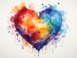 Heart, watercolour and design with art, painting and decoration for texture, creative and background. Ai generated, banner and pattern with abstract fantasy and colours.