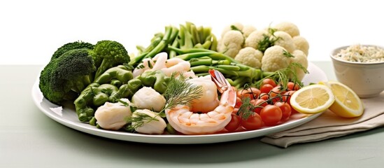 For a healthy and delicious meal start your day with a green breakfast plate filled with fresh vegetables and a variety of seafood and fish from the sea then enjoy a satisfying seafood dinn