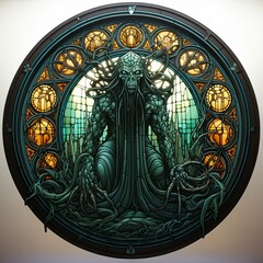 Cthulhu stained glass beautiful image Ai generated art