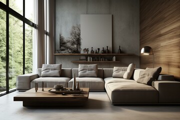 Modern room with sofa. Generative AI