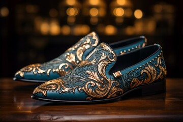 a luxurious slip-on footwear showcasing elegant and ornate designs. Generative AI