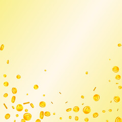 Korean won coins falling. Scattered gold WON