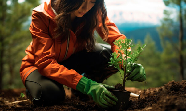 Cooperative woman, volunteer gardening against climate change