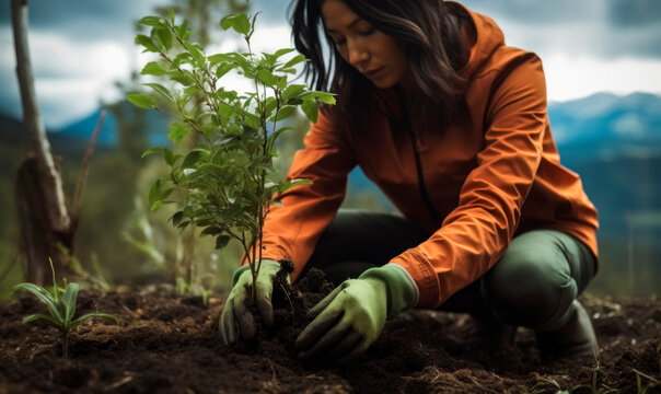 Cooperative woman, volunteer gardening against climate change