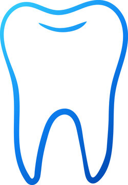 Blue gradient outline tooth icon. Isolated dental treatment symbol.