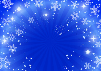 キラキラと雪の結晶が輝く背景イラスト（青）