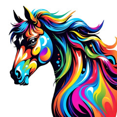 colourful mysterious and majestic  horse template , icon , logo on transparent background , png file