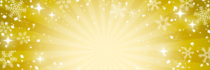 キラキラと雪の結晶が輝く背景イラスト（金色）