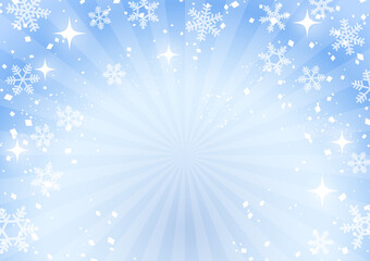 Fototapeta na wymiar キラキラと雪の結晶が輝く背景イラスト（アイスブルー）